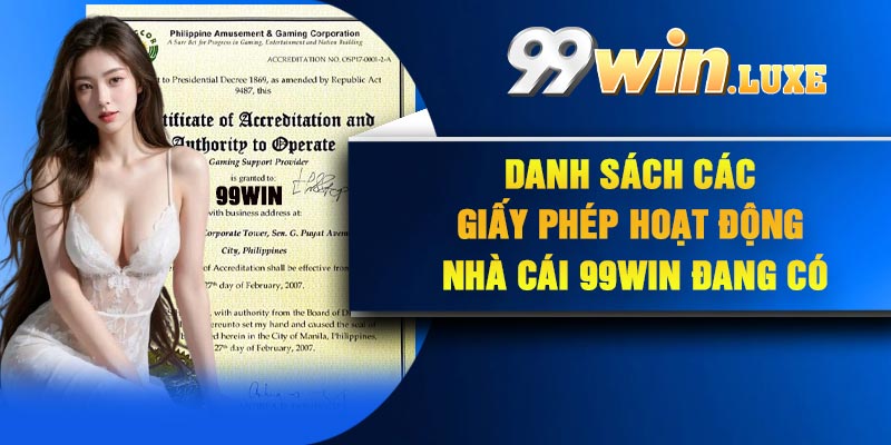 Danh sách các giấy phép hoạt động nhà cái 99Win đang có